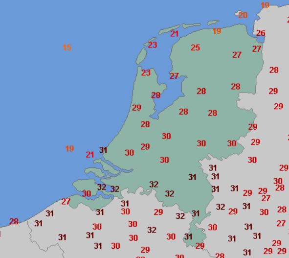 Temperatura maksymalna w Holandii w sobotę 10.06