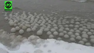 Lodowe kule na plaży w Krynicy Morskiej