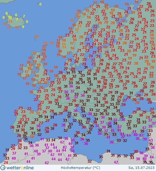 Maksymalna temperatura odnotowana w sobotę w Europie