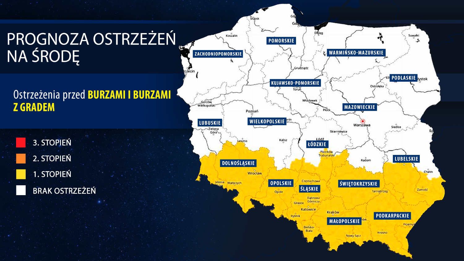 Prognoza zagrożeń IMGW na środę