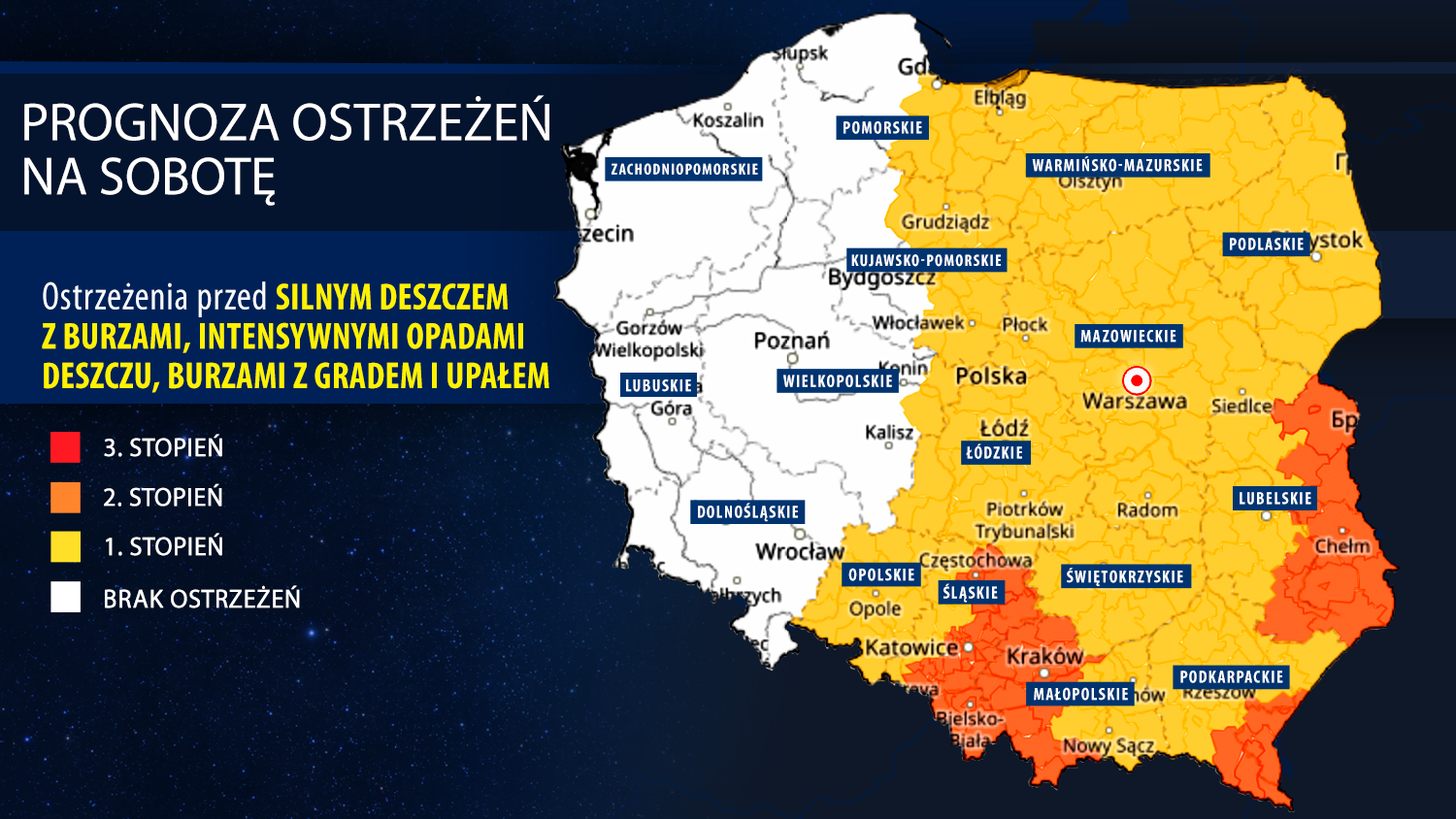 Prognoza zagrożeń IMGW na sobotę