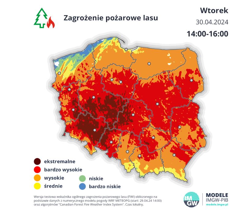 Zagrożenie pożarowe w lasach we wtorek w godzinach 14-16