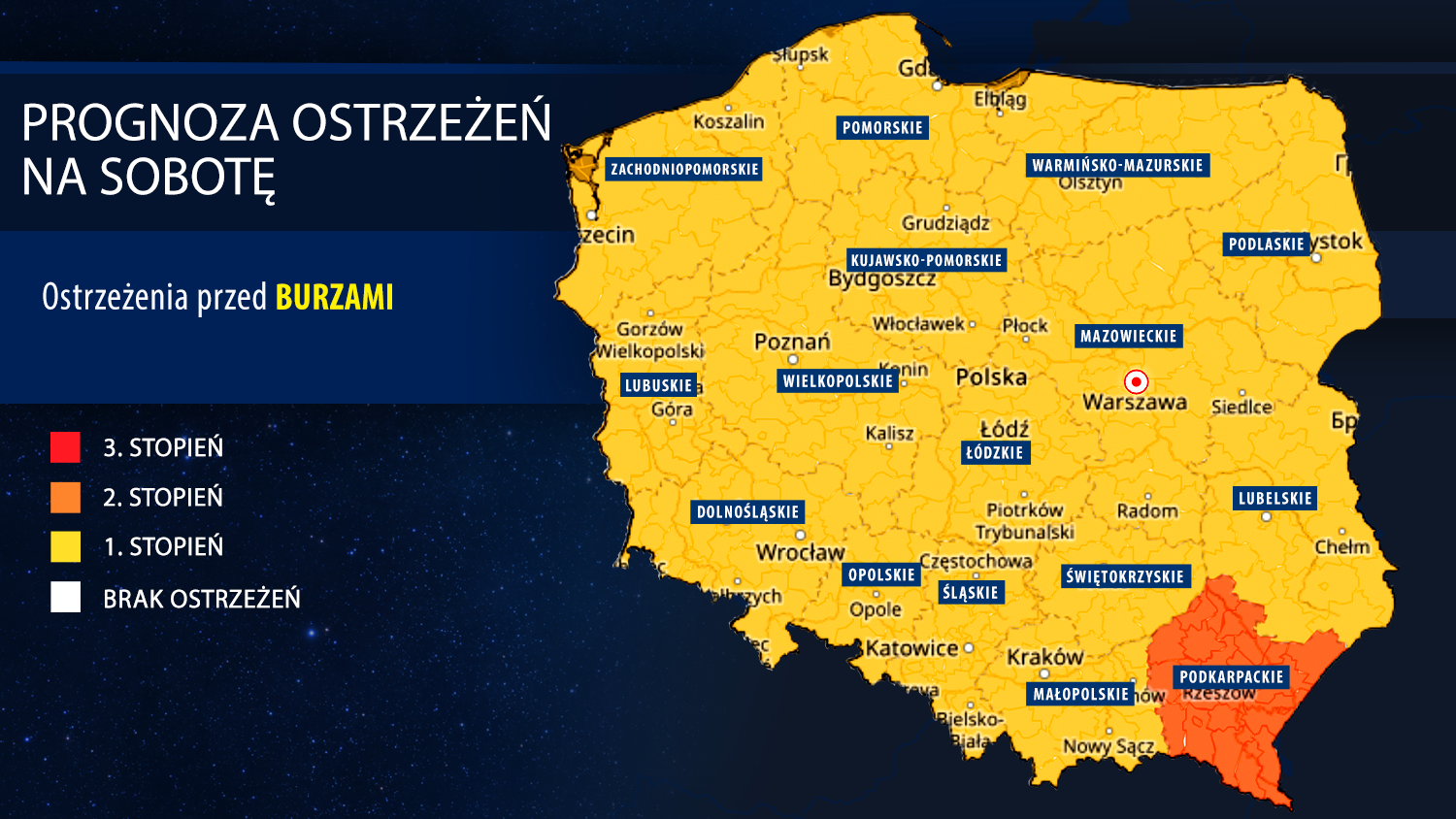 Prognoza ostrzeżeń meteorologicznych na sobotę