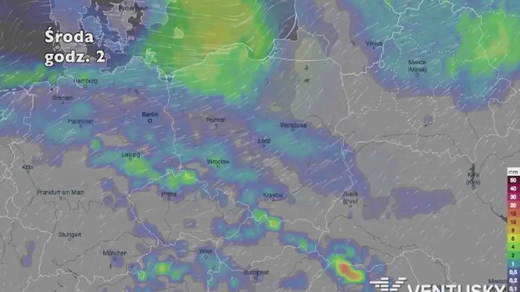 Opady atmosferyczne w nadchodzących dniach (źródło: Ventusky)