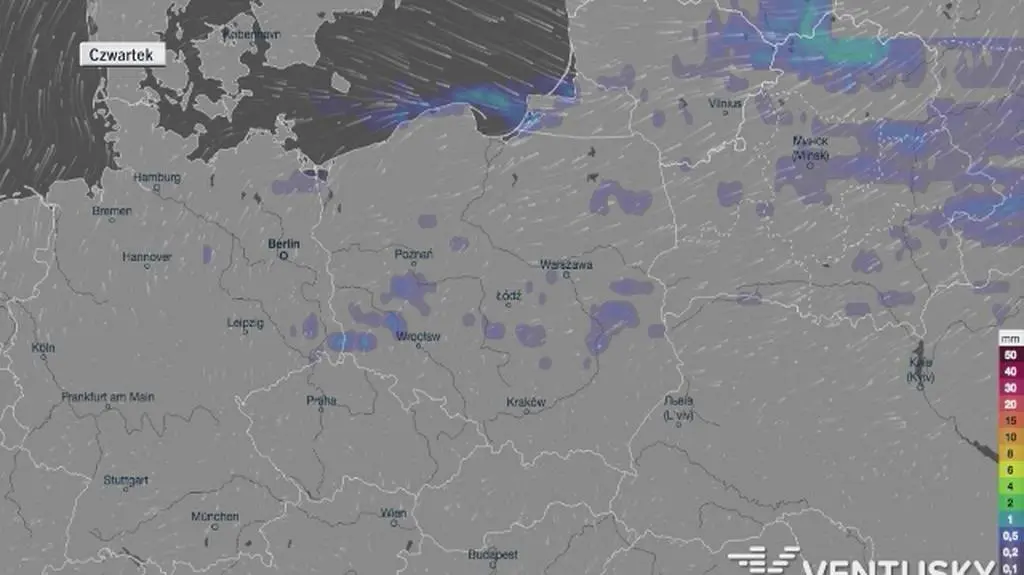 Opady deszczu prognozowane na najbliższe dni (Ventusky