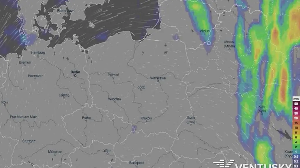Opady deszczu w nadchodzący weekend (Ventusky