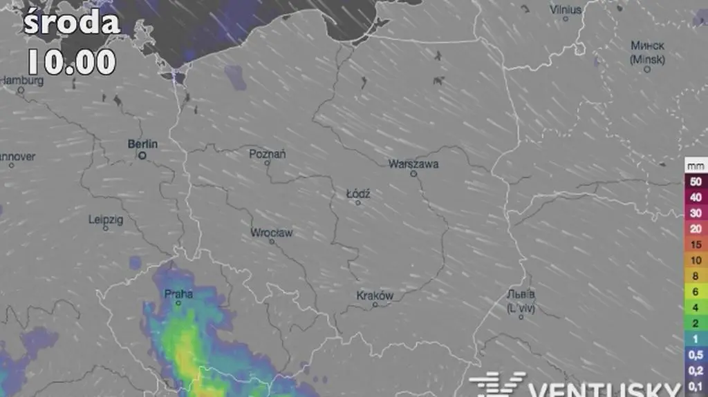 Opady deszczu w nadchodzących dniach (źródło: Ventusky)