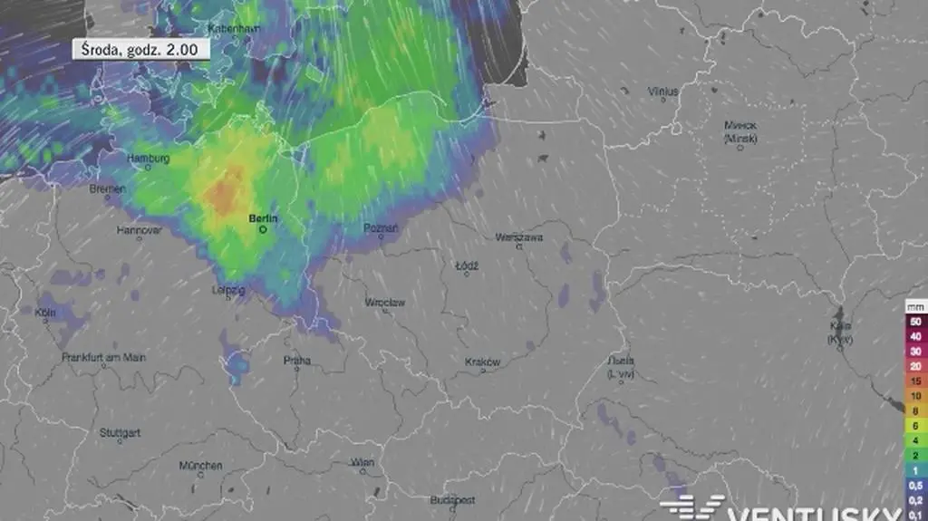 Opady prognozowane na środę