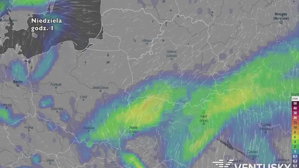 Opady śniegu w weekend (ventusky