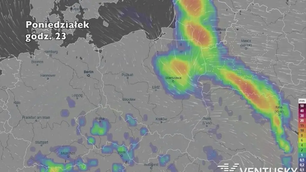 Opady w najbliższych pięciu dniach (ventusky
