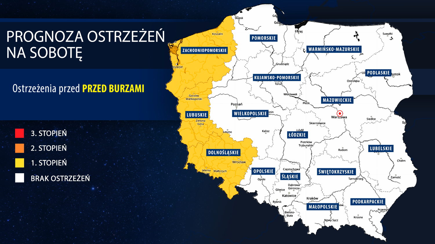 Prognoza ostrzeżeń na sobotę