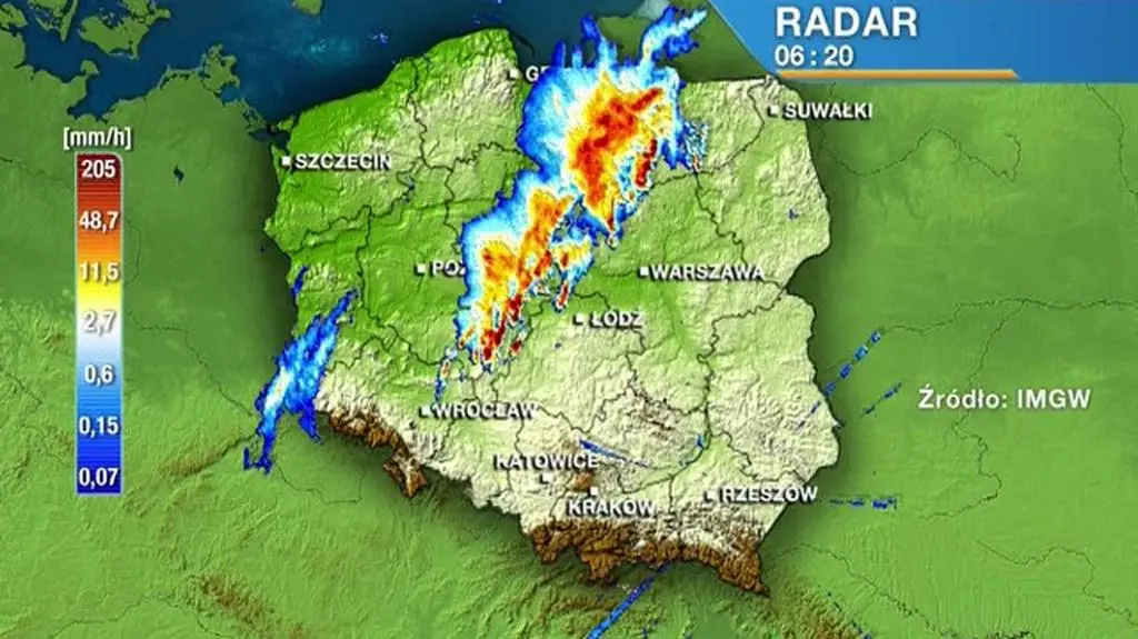 Poranna wędrówka frontu na obrazach radarowych