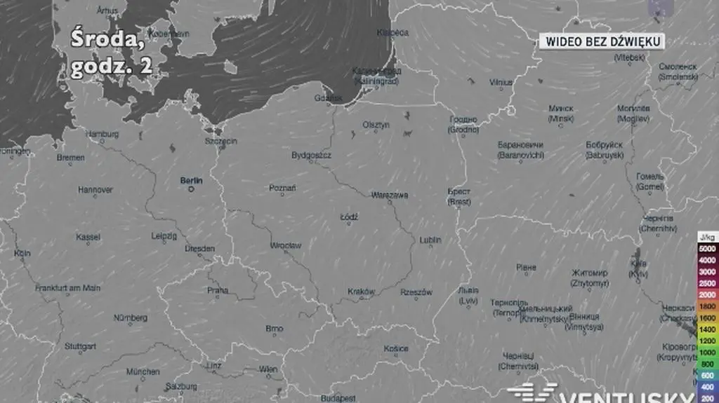 Potencjalny rozwój burz w najbliższych dniach (Ventusky.com)