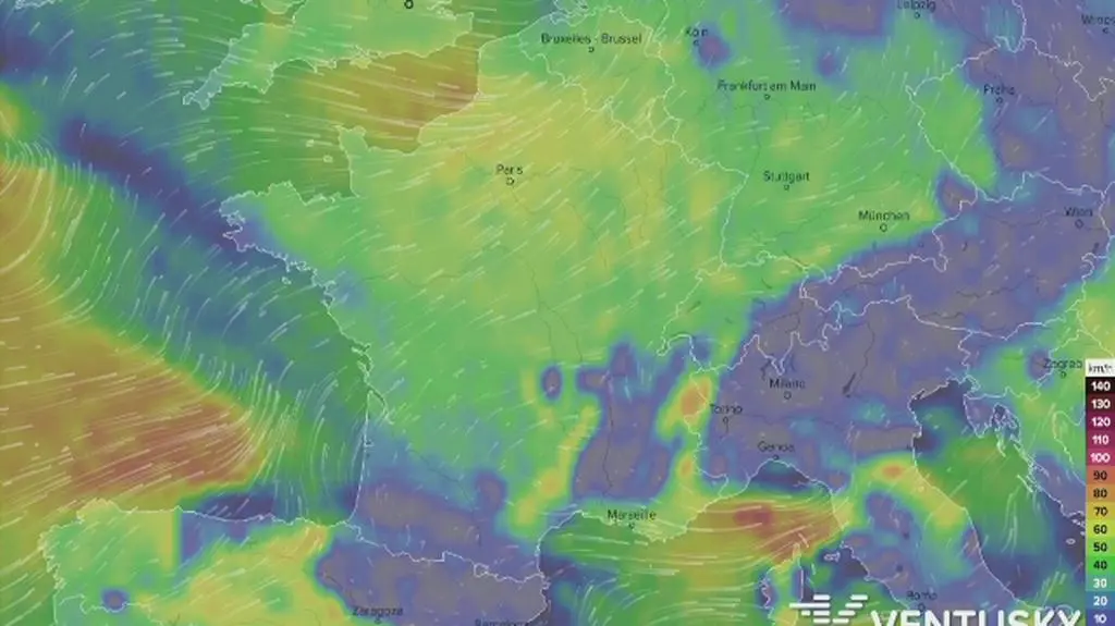 Prędkość wiatru we Francji