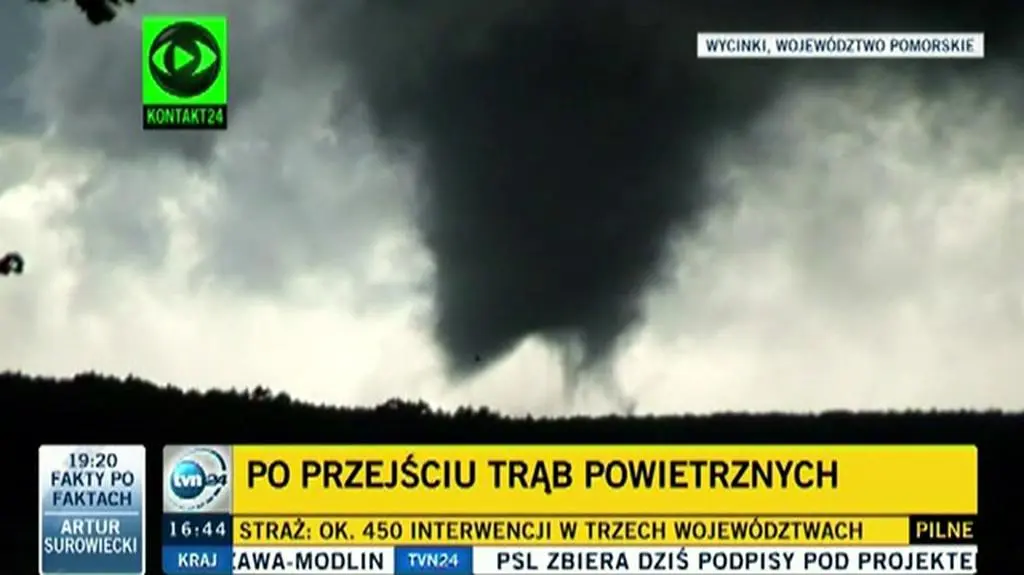 Profesor Marek Kejna z Wydziału Biologii i Nauk o Ziemi Uniwersytetu Mikołaja Kopernika o niebezpieczeństwie trąb powietrznych (TVN24)