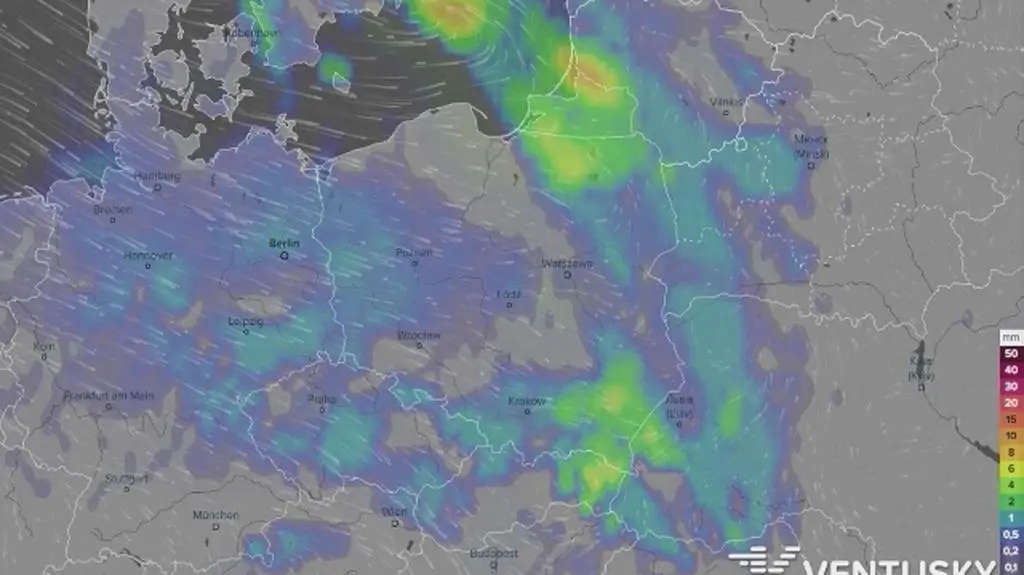 Prognoza opadów na długi weekend (Ventusky