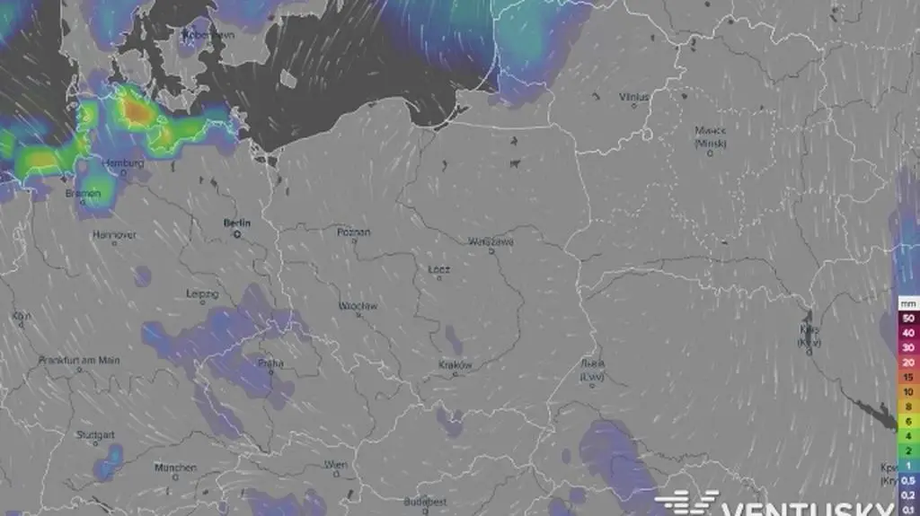 Prognoza opadów na najbliższe dni (Ventusky