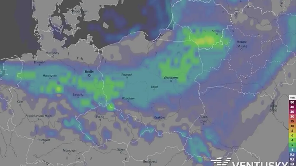 Prognoza opadów na najbliższe dni (ventusky