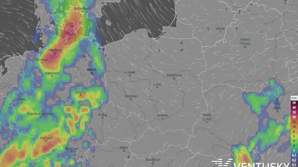 Prognoza opadów na najbliższe dni (ventusky