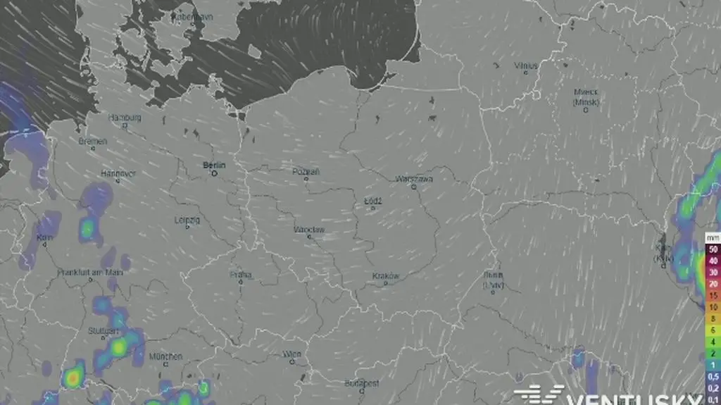 Prognoza opadów na najbliższe dni (ventusky