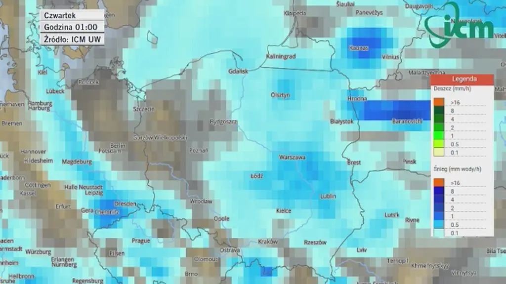 Prognoza opadów na najbliższe godziny