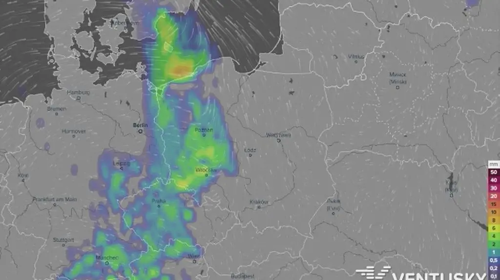 Prognoza opadów na najbliższe godziny (ventusky