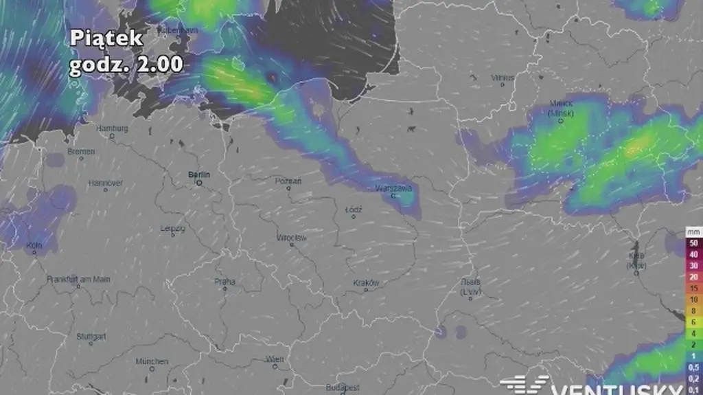 Prognoza opadów na pięć dni (ventusky