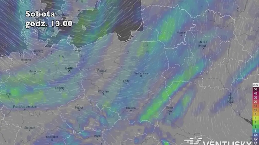 Prognoza opadów na pięć dni (ventusky