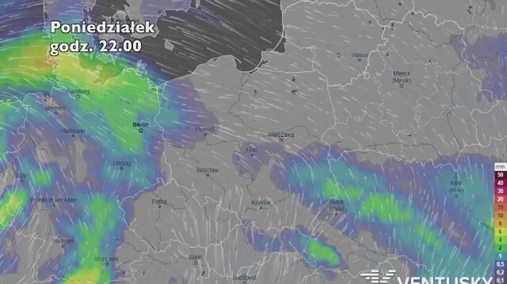 Prognoza opadów na pięć dni (ventusky