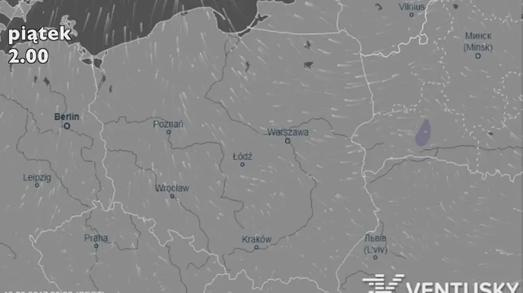 Prognoza opadów na weekend (Ventusky.com)