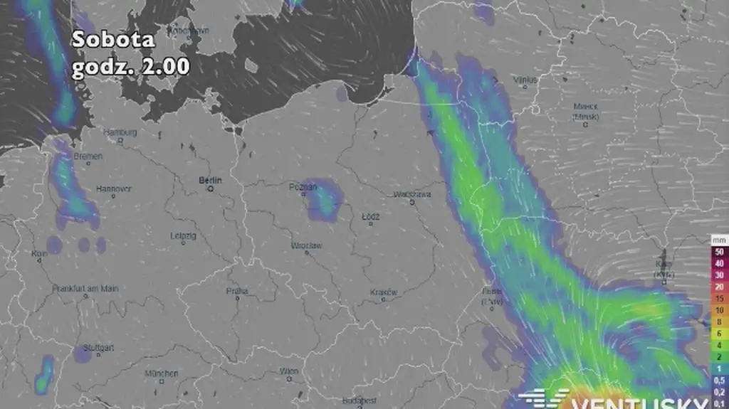 Prognoza opadów na weekend (ventusky