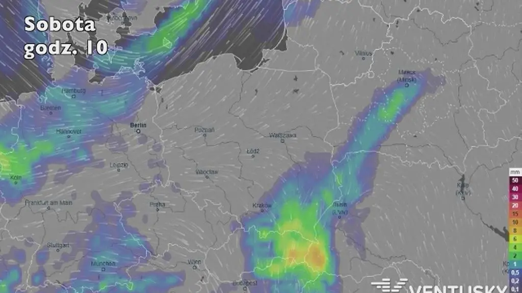 Prognoza opadów na weekend (Ventusky