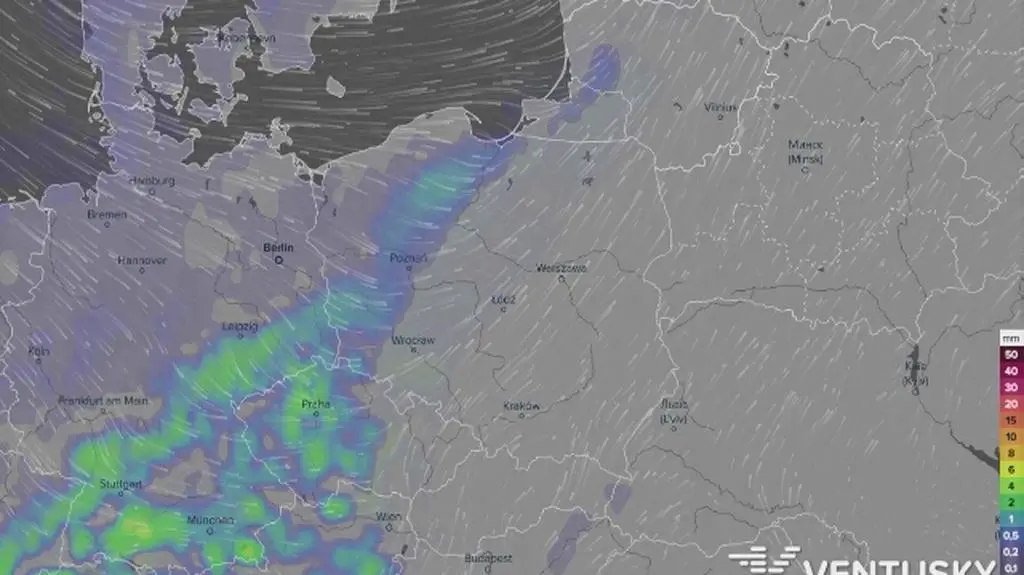 Prognoza opadów w kolejnych dniach (Ventusky