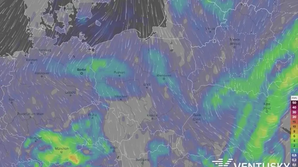 Prognoza opadów w najbliższych dniach (Ventusky