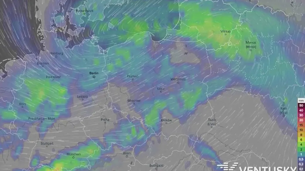 Prognoza opadów w najbliższych dniach (Ventusky