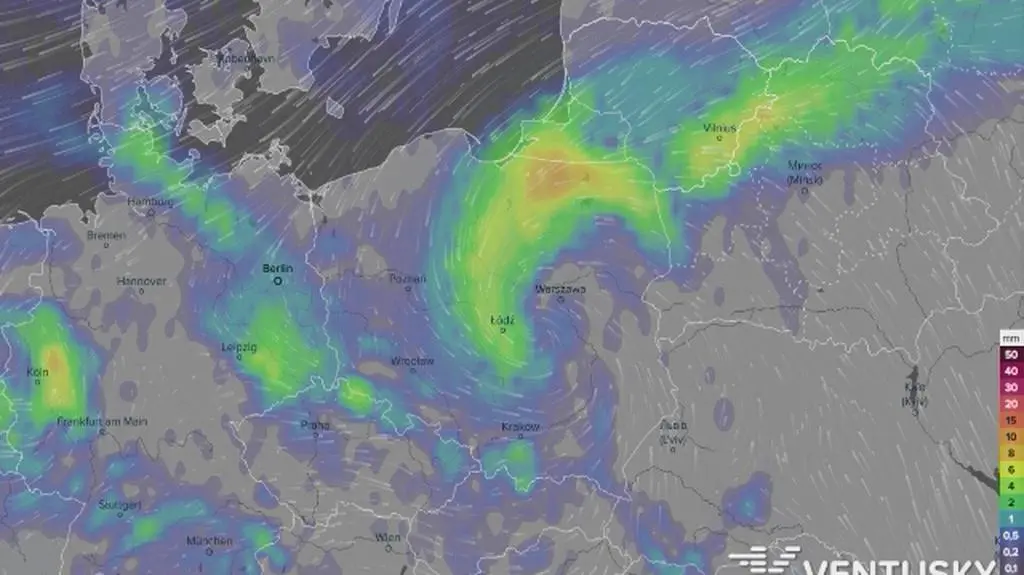Prognoza opadów w najbliższych dniach (ventusky