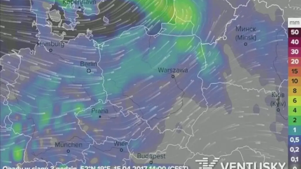 Prognoza opadów w najbliższych dniach (ventusky