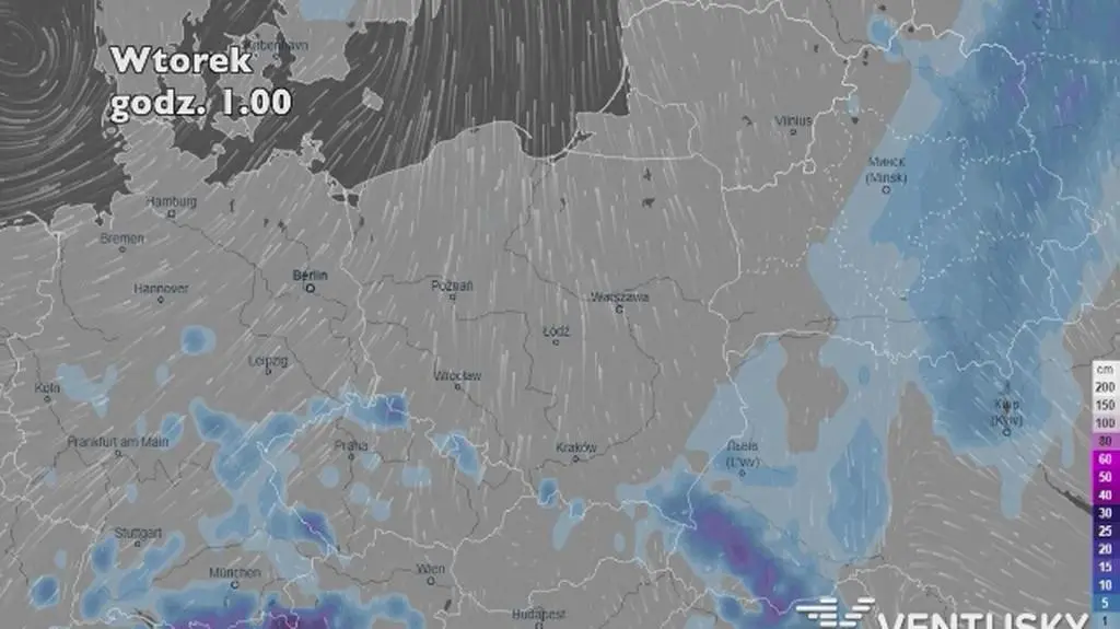 Prognoza pokrywy śnieżnej na pięć dni (ventusky
