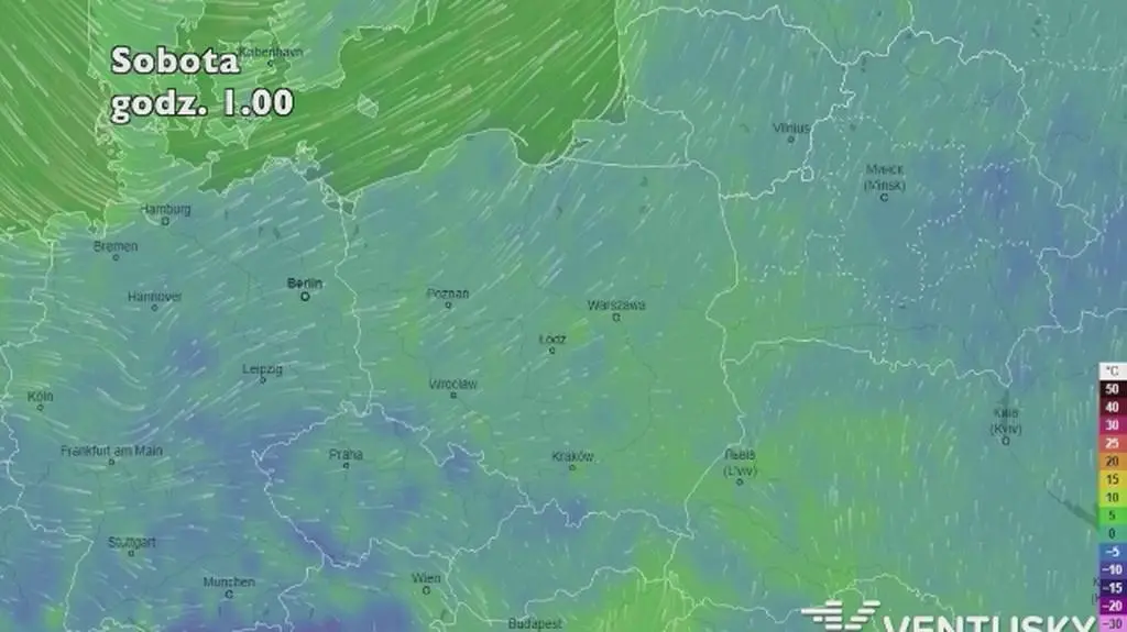 Prognoza temperatura na pięć dni (ventusky
