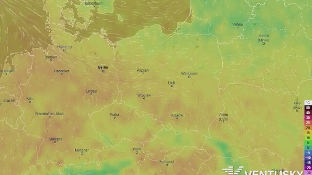 Prognoza temperatury na najbliższe dni (ventusky