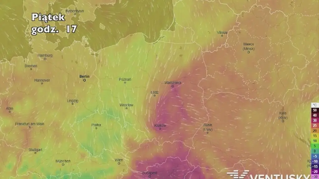 Prognoza temperatury na najbliższe dni (ventusky