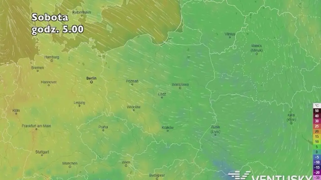 Prognoza temperatury na najbliższe dni (ventusky