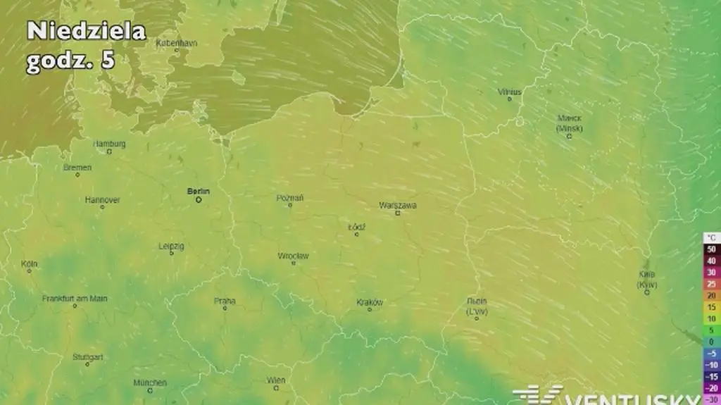 Prognoza temperatury na najbliższe dni (Ventusky