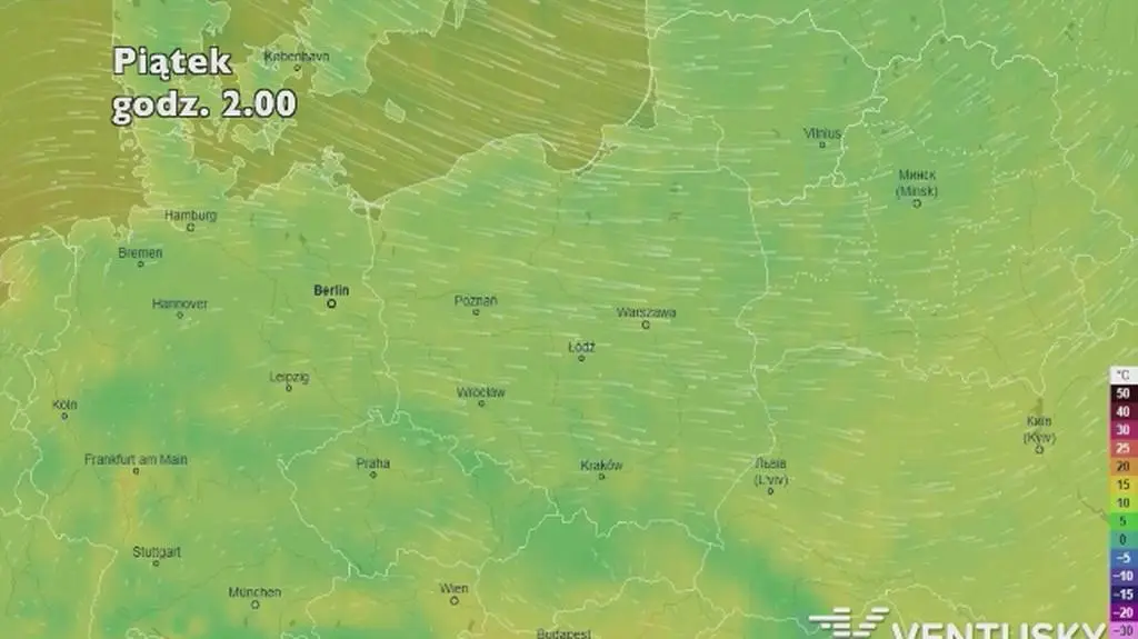 Prognoza temperatury na pięć dni (ventusky
