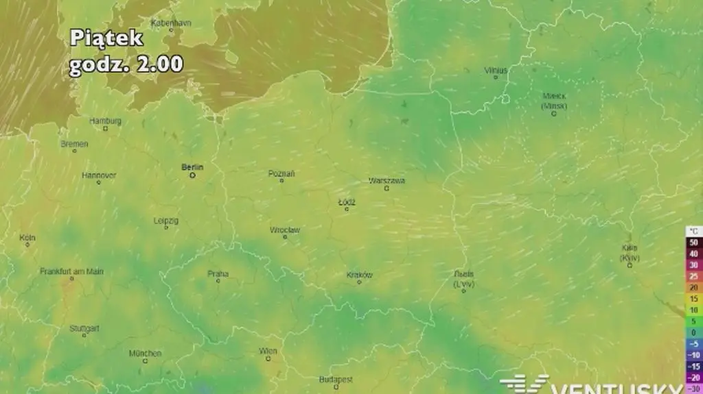 Prognoza temperatury na pięć dni (ventusky