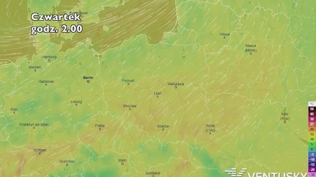 Prognoza temperatury na pięć dni (ventusky