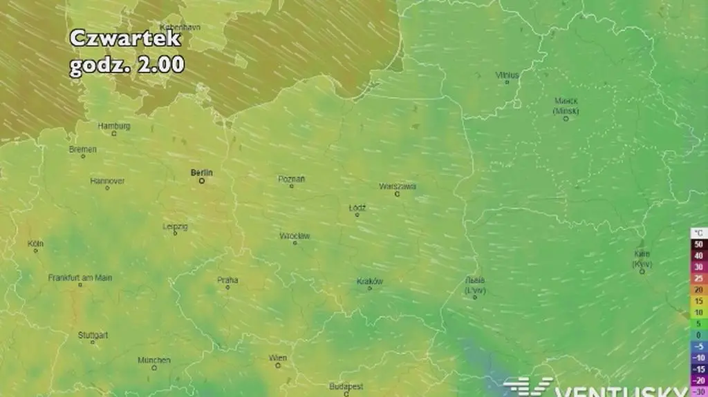 Prognoza temperatury na pięć dni (ventusky