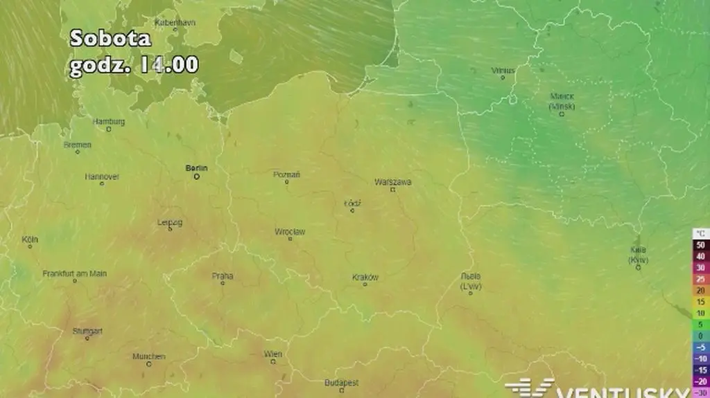 Prognoza temperatury na pięć dni (ventusky