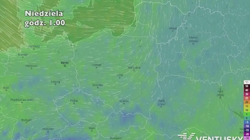 Prognoza temperatury na pięć dni (ventusky