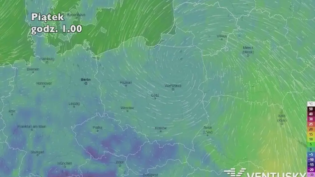 Prognoza temperatury na pięć dni (ventusky